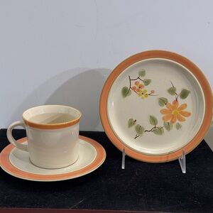 Vintage handpainted Ji Stonecrest Andre Ponche Peach Blossoms. three-piece set